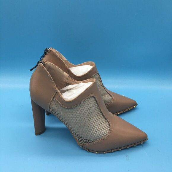 Brown Women Mid Heel Booties Pumps Pointed Toe Ankle Boots Shoes - Picture 4 of 10